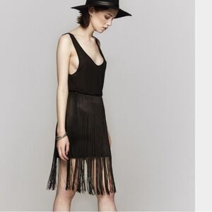 Rag & Bone Corina solid black fringe overlay short skirt